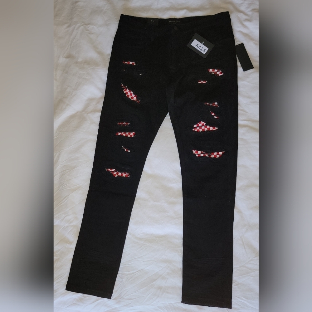 SAINT MORTA ‘Checks’ Skinny Jeans – Size 36 – Black/Red